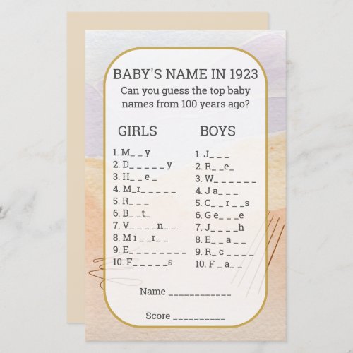 Baby Name Fill In the Blank Fun Baby Shower Game 