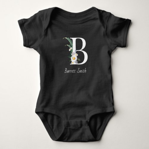 Baby name floral AlphabetB Initial Baby Bodysuit
