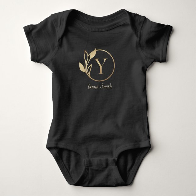 Baby Name Floral Alphabet,Y/ Initial Baby Bodysuit (Front)