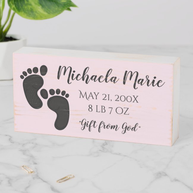 Baby Name Footprints Wooden Box Sign
