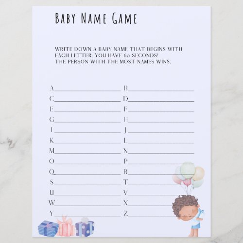 Baby Name Game Baby Shower Game