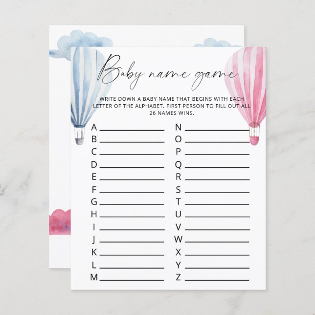 Baby Name Game - gender reveal (Front/Back)