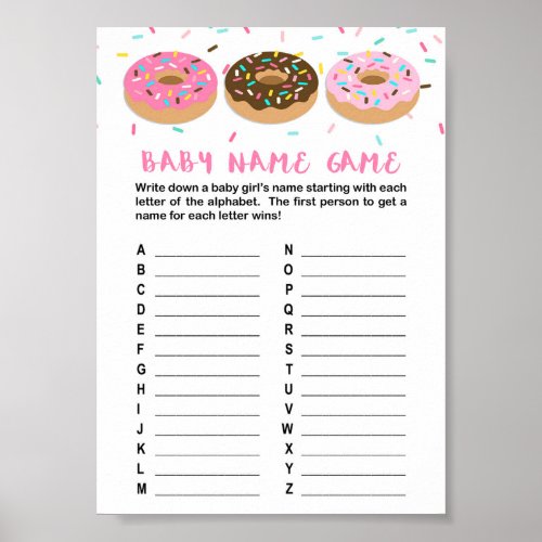 Baby Name Game Pink Donut Shower Game Poster