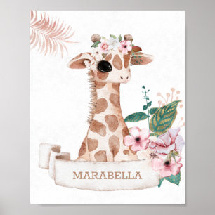 *~* Baby Name Giraffe Girl Jungle Nursery Poster