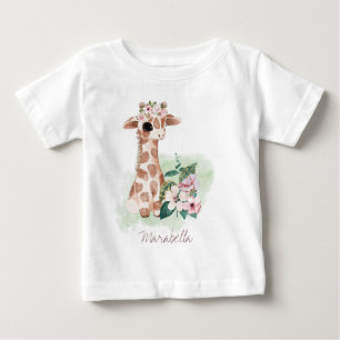 *~* Baby Name Giraffe Nursery Girl Jungle Sweet Ba Baby T-Shirt