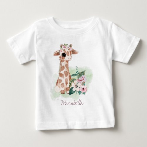  Baby Name Giraffe Nursery Girl Jungle Sweet Ba Baby T_Shirt