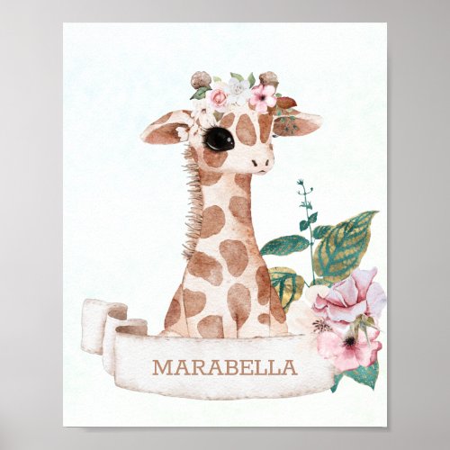  Baby Name Giraffe Nursery Girl Jungle Sweet Poster