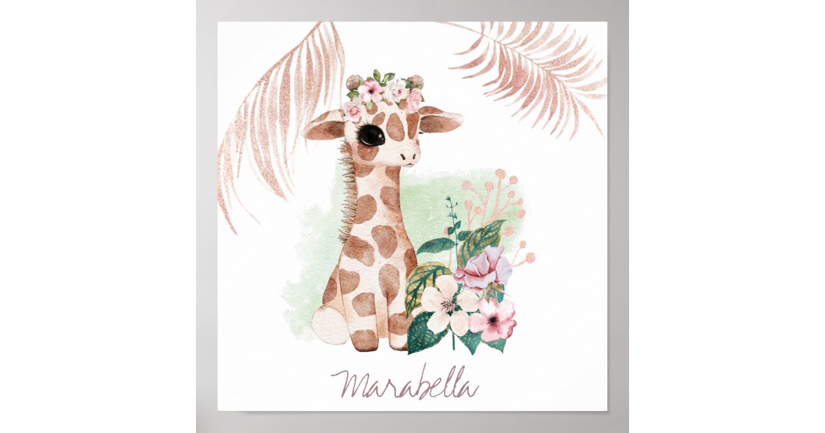 Baby Name Giraffe Rose Gold Girl Jungle Sweet Poster Zazzle