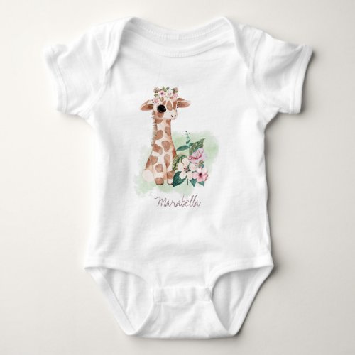  Baby Name Giraffe Whimsical Girl Jungle Sweet Baby Bodysuit