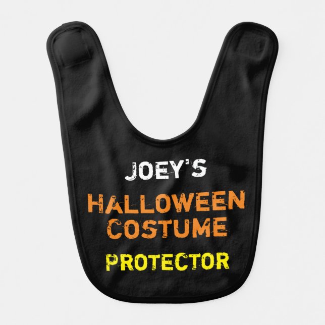 Baby Name Halloween Costume Protector Black Bib (Front)
