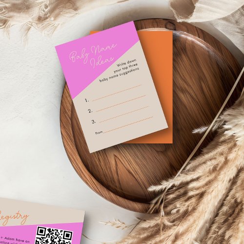 Baby Name Ideas Bright Pink Orange Activity Card