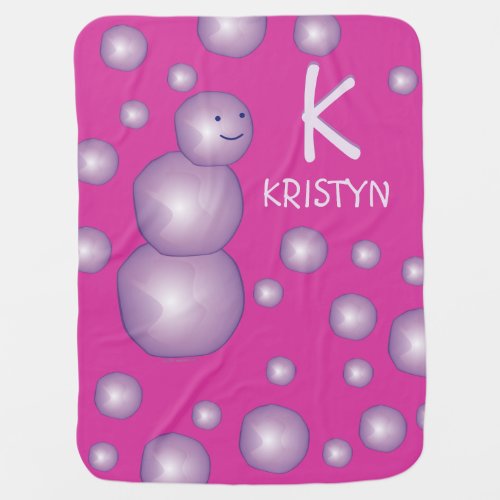 Baby Name Initial Purple Snowman 3D Ball Spot Dots Baby Blanket