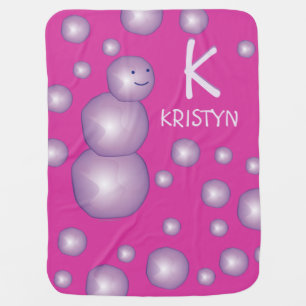 Baby Name Initial Purple Snowman 3D Ball Spot Dots Blanket