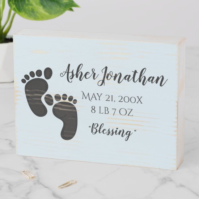 Baby Name Meaning Footprints Wooden Box Sign (In Situ Horizontal)
