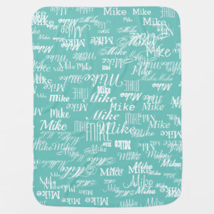 baby name pattern on light teal blue personalized baby blanket