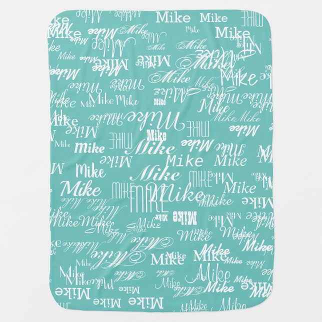 baby name pattern on light teal blue personalized baby blanket (Front)