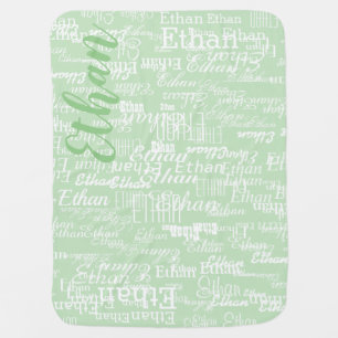 baby name pattern on sage personalized blanket