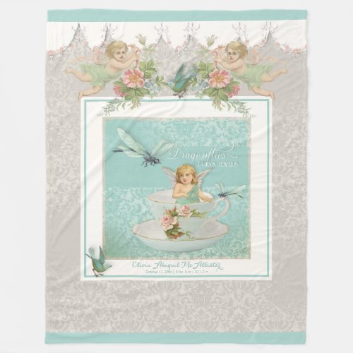 Baby Name Personalized Crib Fairy Teacup Dragonfly Fleece Blanket