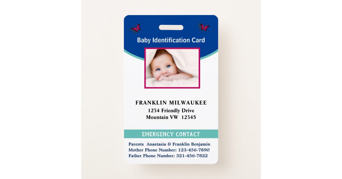 Baby Name Photo Contact ID Identification Card Badge | Zazzle