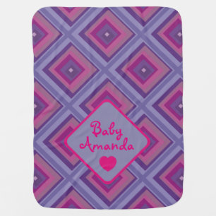Baby Name Purple Check Diamond Pattern Pink Heart Blanket
