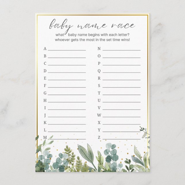 Baby Name Race Baby Animals Baby Shower Game Enclosure Card (Front)