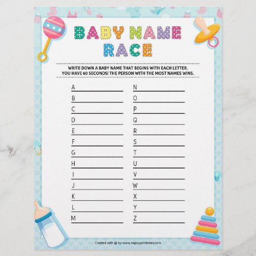 Baby Name Race Baby Basics Blue Letterhead