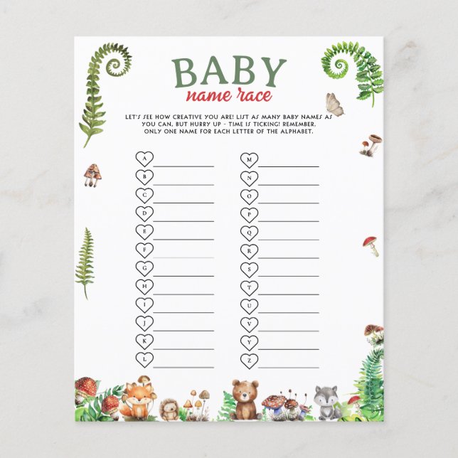 Baby Name Race Baby Shower Game (Front)