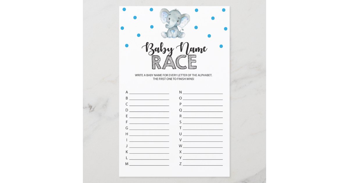 Baby Name Race Baby Shower Game Elephant Boy Zazzle Com