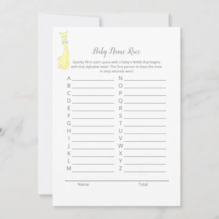 Baby Name Race Baby Sprinkle Game Card | Zazzle