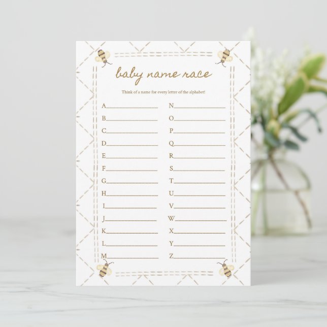 Baby Name Race Bee Baby Shower Games Cards (Standing Front)