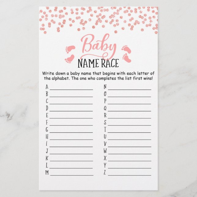 Baby Name Race Game Baby Shower Party game (Front)