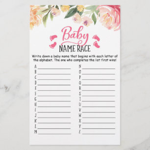 Baby Name Race Game Baby Shower Party game