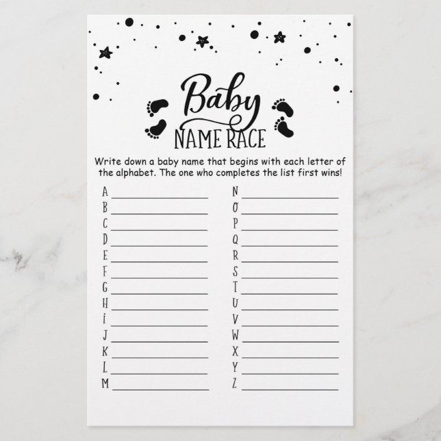 Baby Name Race Game Baby Shower Party game (Front)
