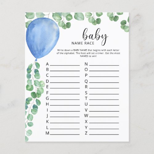 Baby name race game Blue Balloon