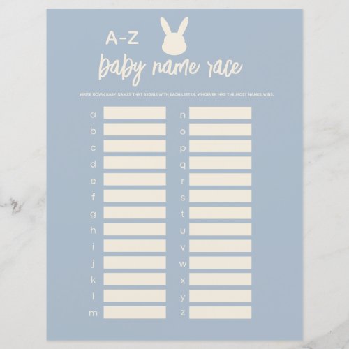 Baby Name Race Game blue bunny baby shower 