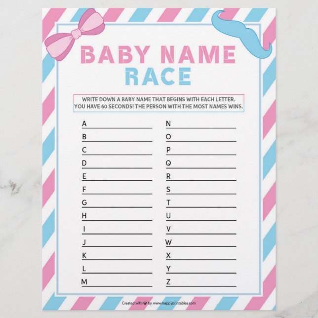 Baby Name Race [Gender Surprise] Letterhead (Front)