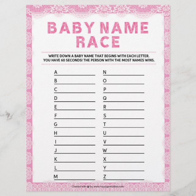 Baby Name Race [Luxury Lace [Pink]] Letterhead (Front)