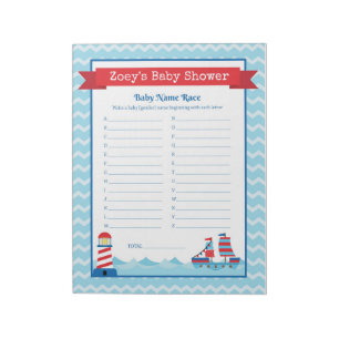 Baby Name Race Nautical Theme Baby Shower Game Notepad