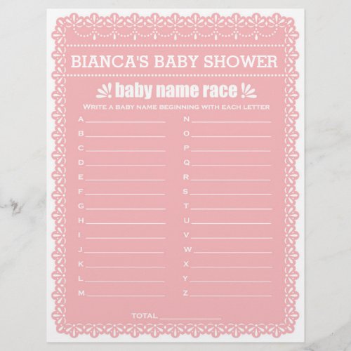 Baby Name Race Pink Papel Picado Baby Shower Game