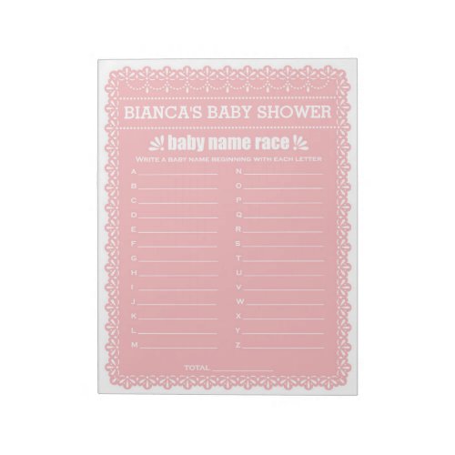 Baby Name Race Pink Papel Picado Baby Shower Game Notepad