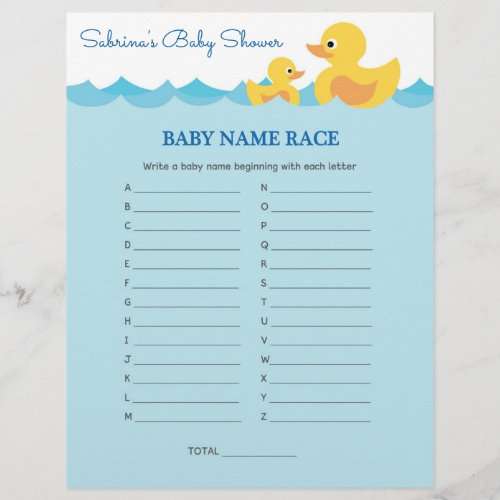 Baby Name Race Rubber Duck Baby Shower Game