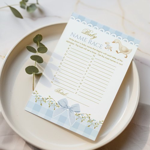 Baby Name Race Silly Goose Blue Gingham Game