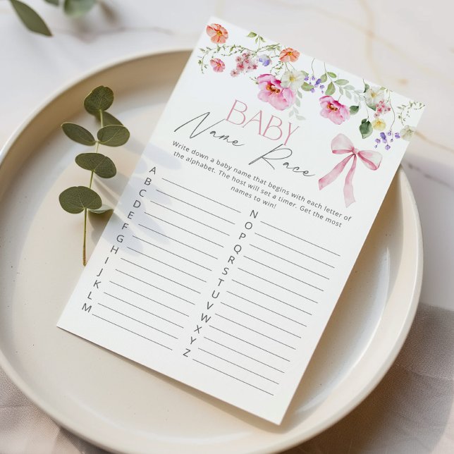 Baby Name Race Wildflower Bow baby shower game (Creator Uploaded)