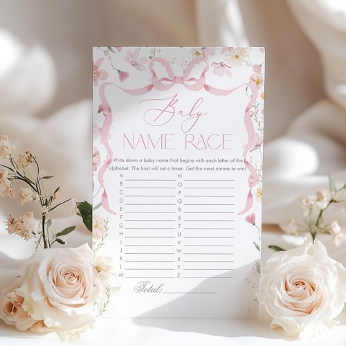 Baby Name Race Wildflower Pink Whimsical Bow