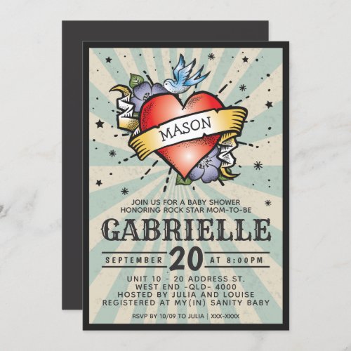 Baby Name Rock and Roll Tattoo Baby Shower Invitation