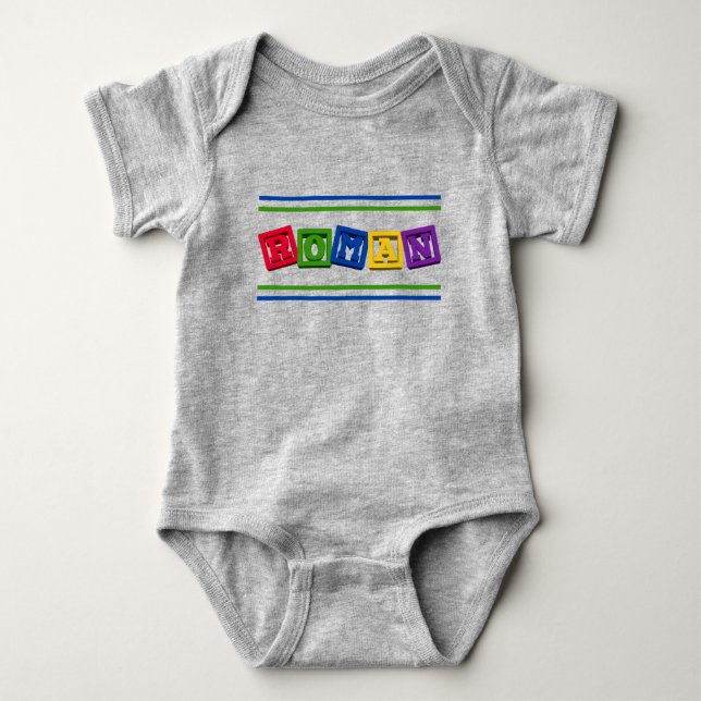 Baby Name Roman on Toy Blocks T-Shirt Baby Bodysuit (Front)