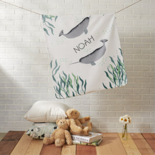 Baby Name Rustic Narwhal Whale Sea Gender Neutral Baby Blanket