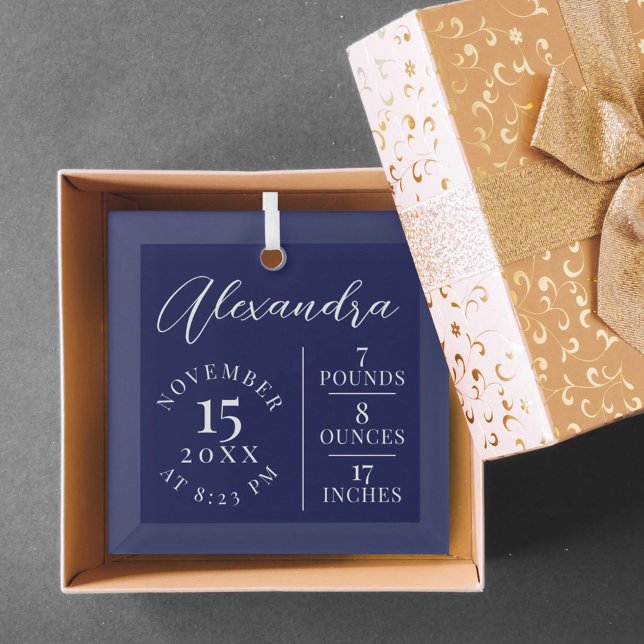  Baby Name Script & Birth Stats Black Keepsake Glass Ornament (Creator Uploaded)