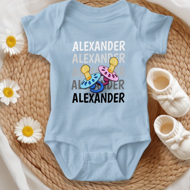 Baby name shades white to black with pacifier Blue Baby Bodysuit (Creator Uploaded)