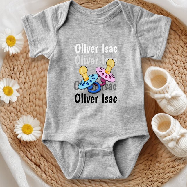 Baby name shades white to black with pacifier Grey Bodysuit (Creator Uploaded)